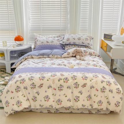 91家纺网 家纺一手货源 找家纺 静家居 2024全棉13070一字绣四件套 蓝色甜心