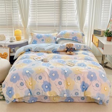 91家纺网 家纺一手货源 找家纺 静家居 2024全棉13070一字绣四件套 蓝色甜心