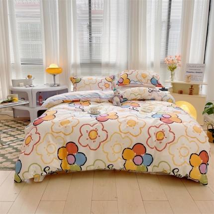 91家纺网 家纺一手货源 找家纺 静家居 2024全棉13070一字绣四件套 蓝色甜心