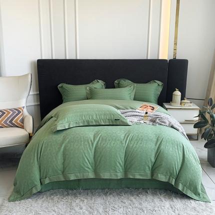 91家纺网 家纺一手货源 找家纺 娇逸 新款100支全棉A类水洗棉提花四件套 蜜语-豆绿