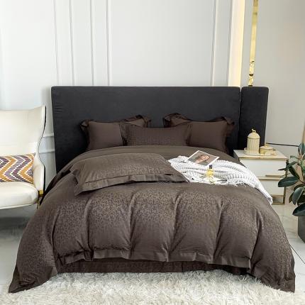 91家纺网 家纺一手货源 找家纺 娇逸 2022新款100支全棉A类水洗棉提花四件套 蔓莎-咖