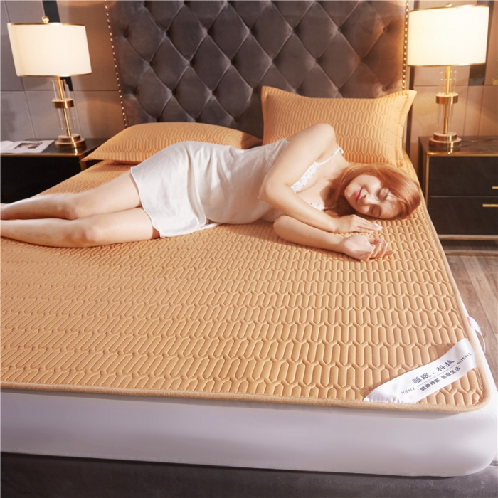 91家纺网 家纺一手货源 找家纺 鑫钰 2023新款全棉乳胶床护垫 落日黄