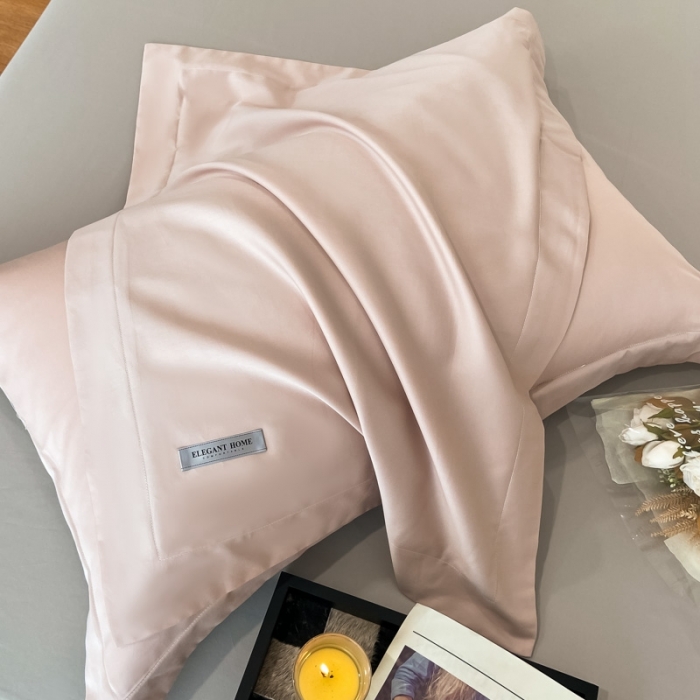 91家纺网 家纺一手货源 找家纺 高级感简约贡缎长绒棉纯色双拼床上四件套全棉被套茱萸粉+烟墨灰