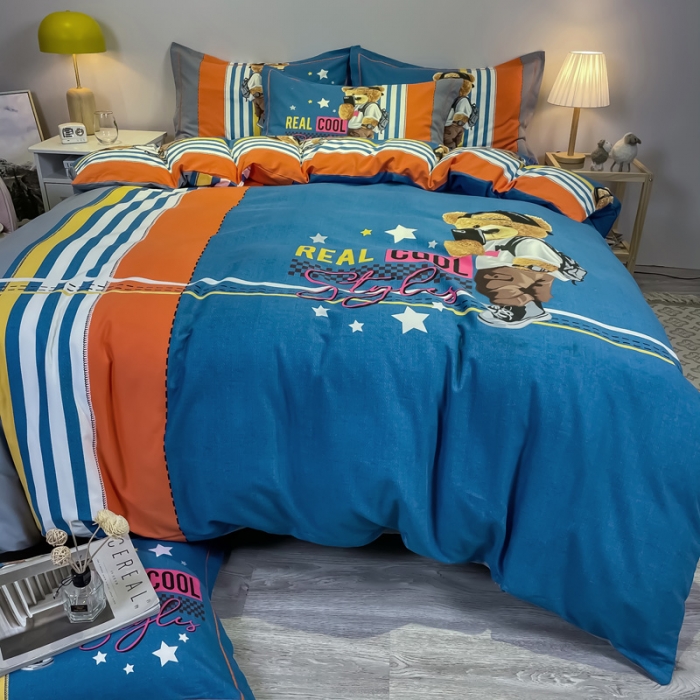 91家纺网 家纺一手货源 找家纺 金爱家 2023新款大版卡通磨毛四件套 欢乐颂