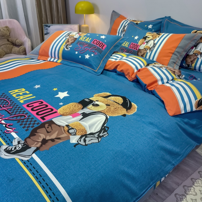 91家纺网 家纺一手货源 找家纺 金爱家 2023新款大版卡通磨毛四件套 欢乐颂