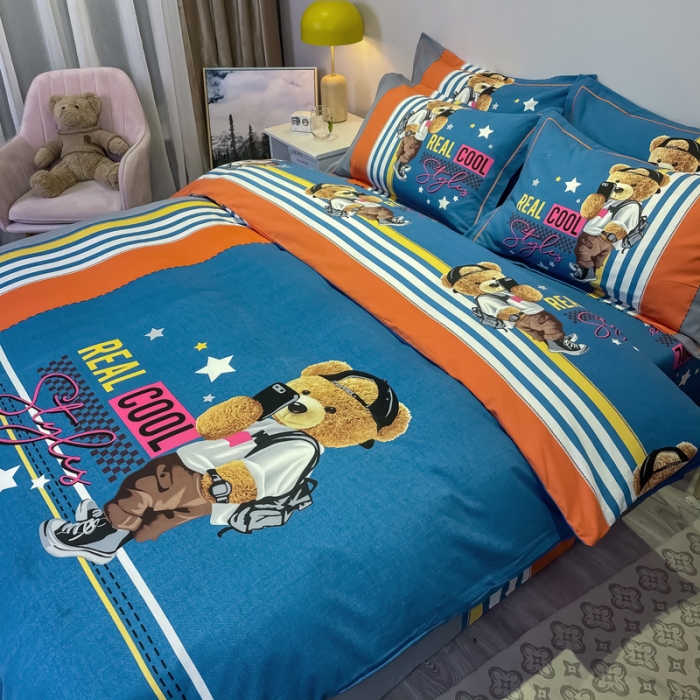 91家纺网 家纺一手货源 找家纺 金爱家 2023新款大版卡通磨毛四件套 欢乐颂