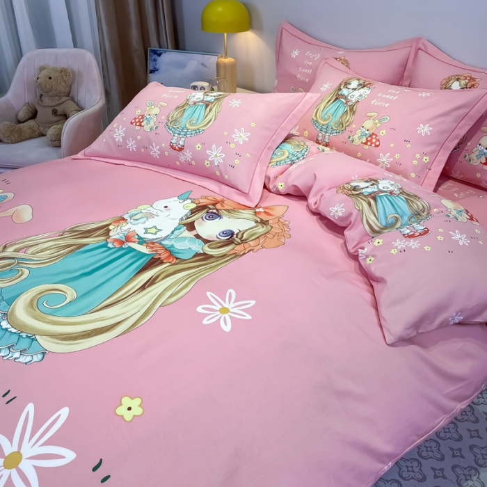 91家纺网 家纺一手货源 找家纺 金爱家 2023新款大版卡通磨毛四件套 可爱女孩