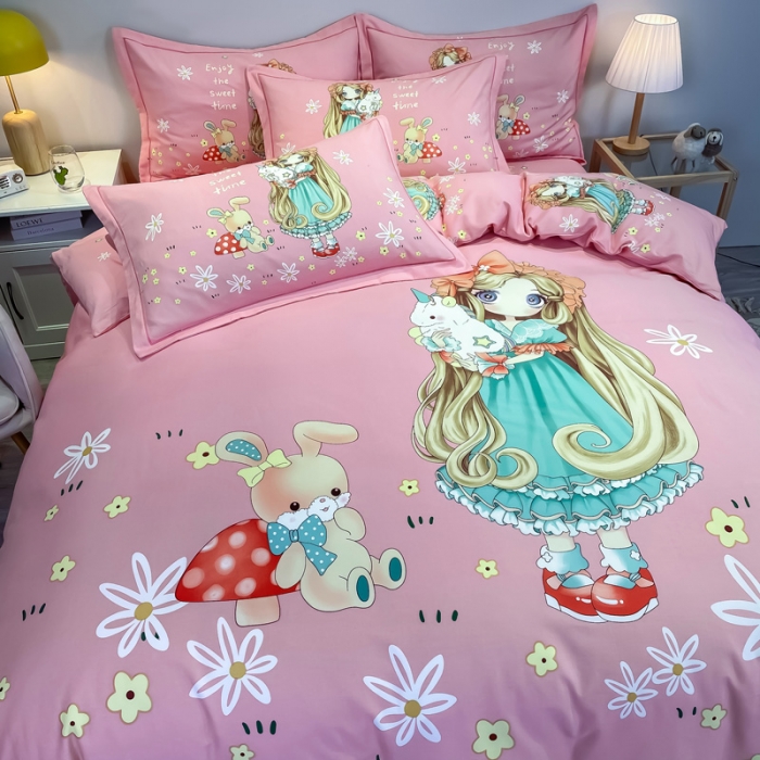 91家纺网 家纺一手货源 找家纺 金爱家 2023新款大版卡通磨毛四件套 可爱女孩