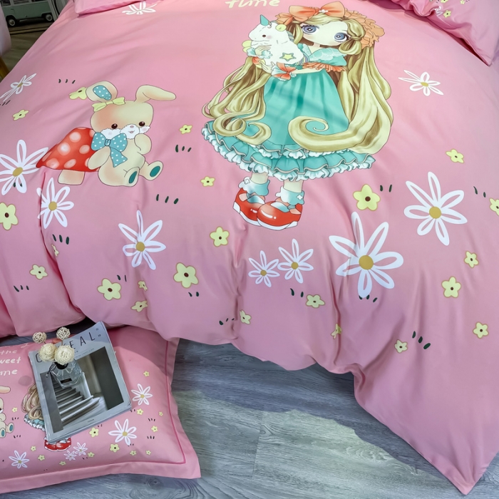 91家纺网 家纺一手货源 找家纺 金爱家 2023新款大版卡通磨毛四件套 可爱女孩