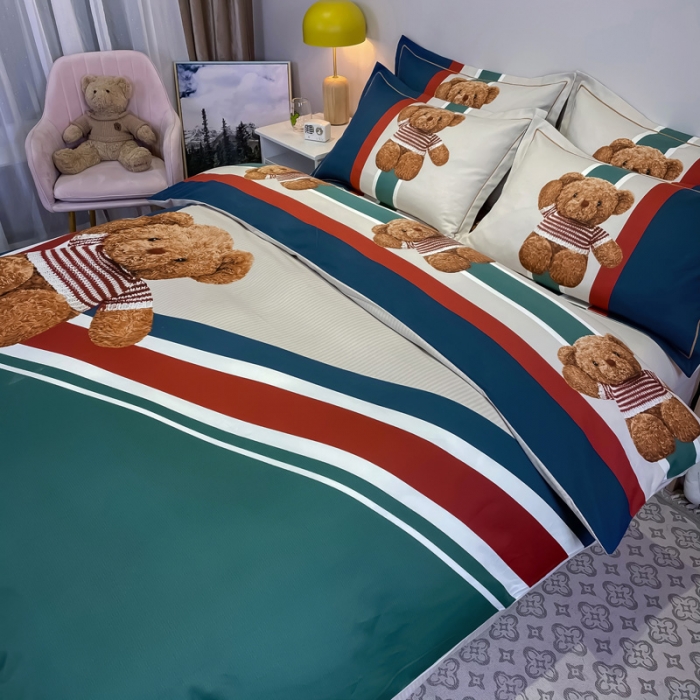 91家纺网 家纺一手货源 找家纺 金爱家 2023新款大版卡通磨毛四件套 甜心熊