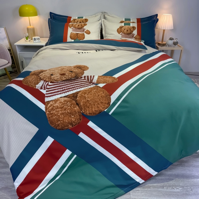 91家纺网 家纺一手货源 找家纺 金爱家 2023新款大版卡通磨毛四件套 甜心熊