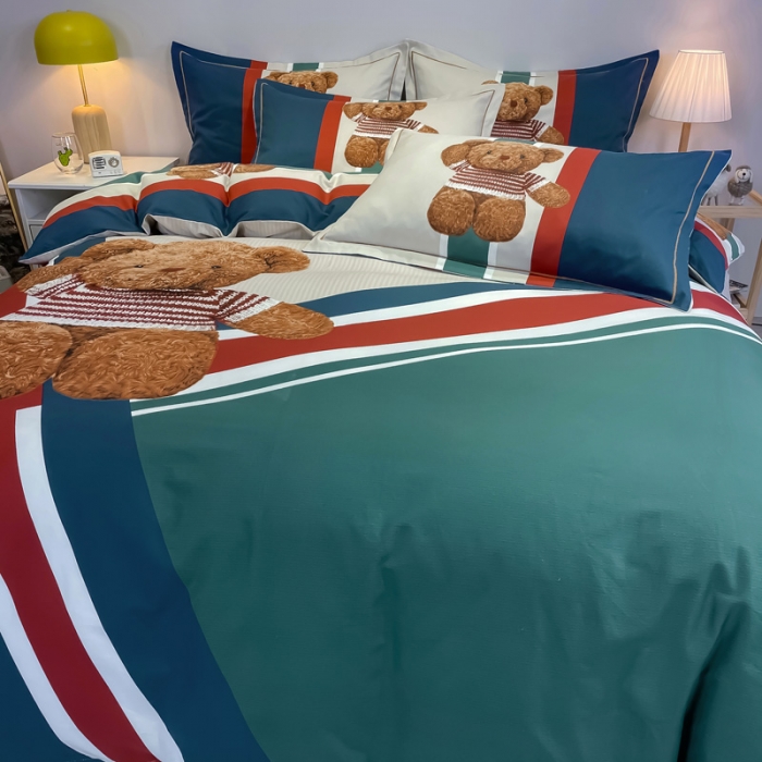 91家纺网 家纺一手货源 找家纺 金爱家 2023新款大版卡通磨毛四件套 甜心熊