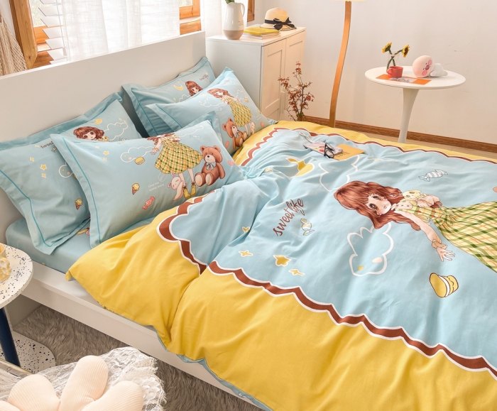 91家纺网 家纺一手货源 找家纺 金爱家 2023新款大版卡通磨毛四件套 元气少女