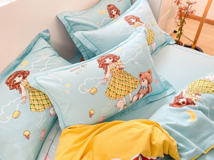 91家纺网 家纺一手货源 找家纺 金爱家 2023新款大版卡通磨毛四件套 元气少女