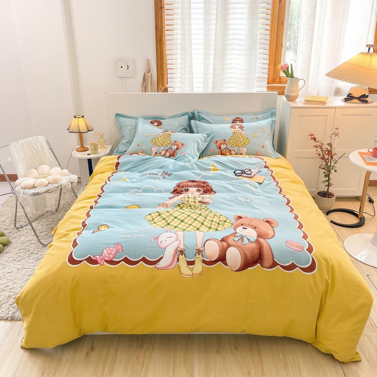 91家纺网 家纺一手货源 找家纺 金爱家 2023新款大版卡通磨毛四件套 元气少女