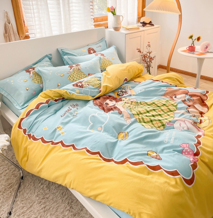 91家纺网 家纺一手货源 找家纺 金爱家 2023新款大版卡通磨毛四件套 元气少女