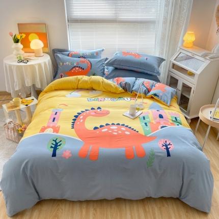 91家纺网 家纺一手货源 找家纺 金爱家 2023新款大版卡通磨毛四件套 中华恐龙