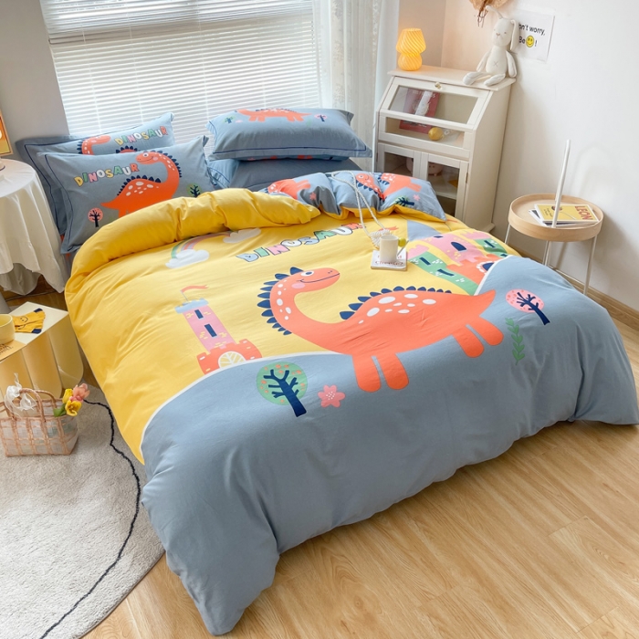 91家纺网 家纺一手货源 找家纺 金爱家 2023新款大版卡通磨毛四件套 中华恐龙