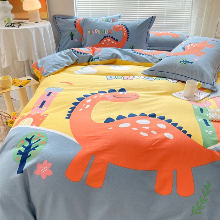 91家纺网 家纺一手货源 找家纺 金爱家 2023新款大版卡通磨毛四件套 中华恐龙