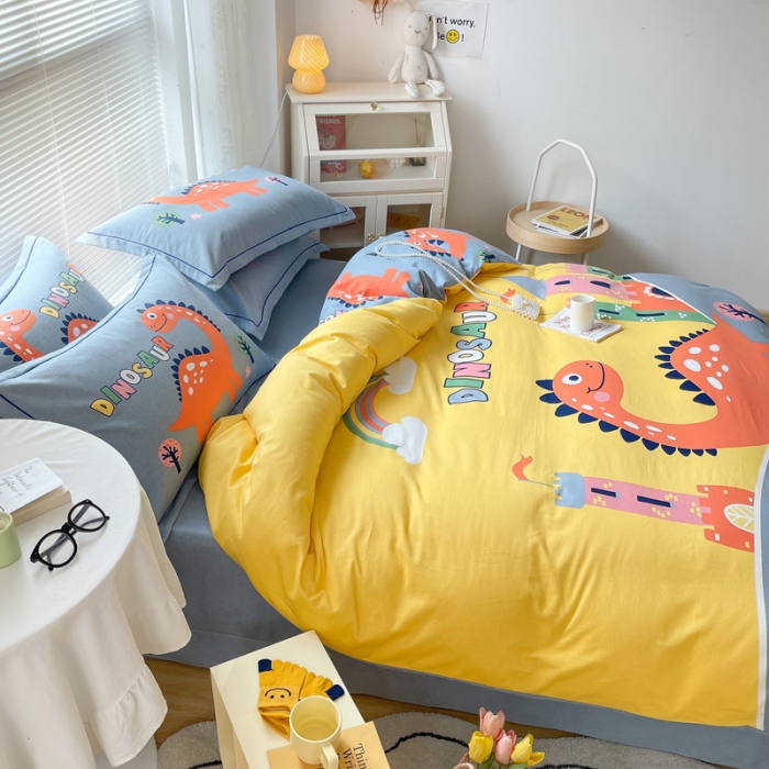 91家纺网 家纺一手货源 找家纺 金爱家 2023新款大版卡通磨毛四件套 中华恐龙