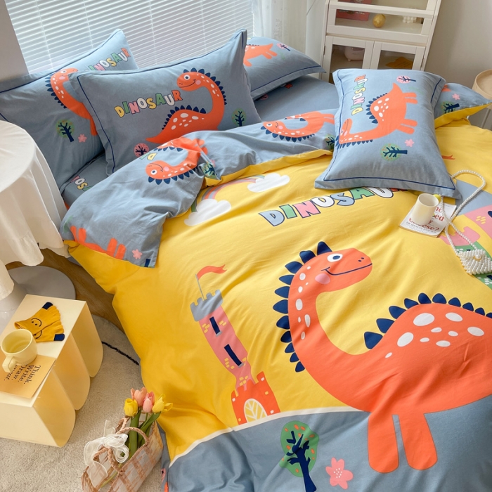 91家纺网 家纺一手货源 找家纺 金爱家 2023新款大版卡通磨毛四件套 中华恐龙