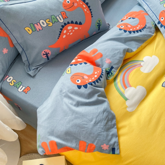 91家纺网 家纺一手货源 找家纺 金爱家 2023新款大版卡通磨毛四件套 中华恐龙