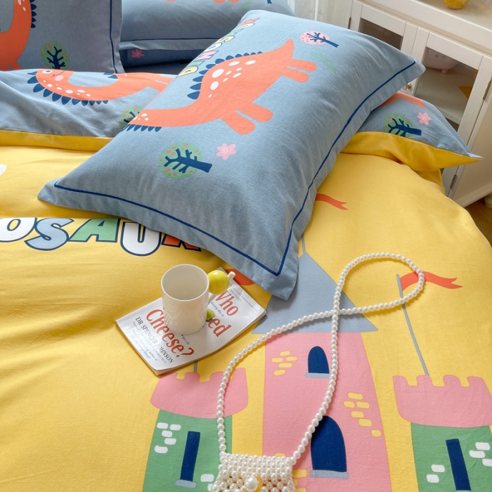 91家纺网 家纺一手货源 找家纺 金爱家 2023新款大版卡通磨毛四件套 中华恐龙