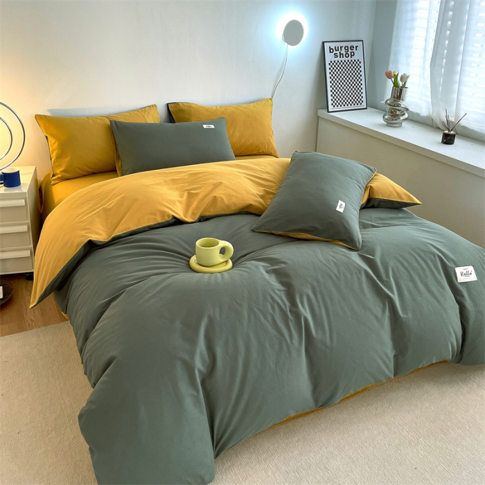 91家纺网 家纺一手货源 找家纺 798家纺 2022新款纯色全棉水洗棉单品被套 果绿+杏黄