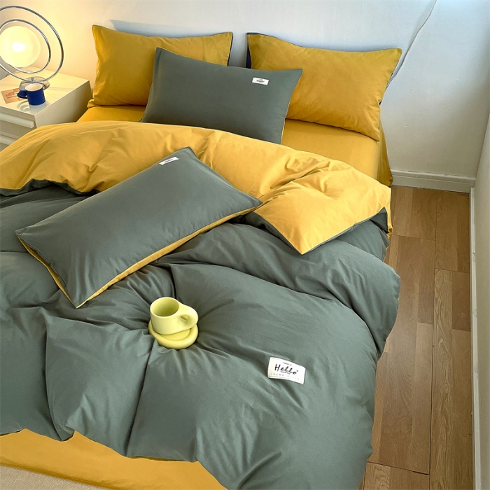 91家纺网 家纺一手货源 找家纺 798家纺 2022新款纯色全棉水洗棉单品被套 果绿+杏黄