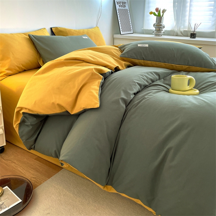 91家纺网 家纺一手货源 找家纺 798家纺 2022新款纯色全棉水洗棉单品被套 果绿+杏黄