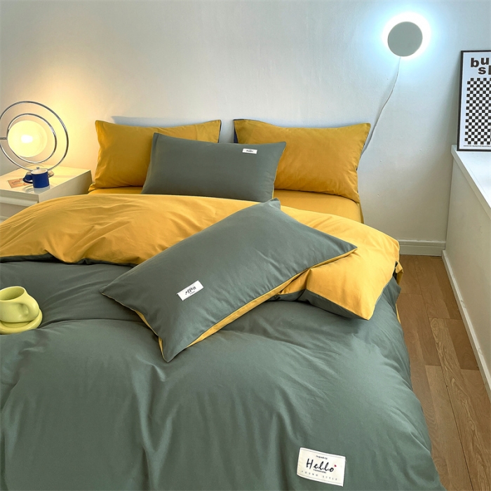 91家纺网 家纺一手货源 找家纺 798家纺 2022新款纯色全棉水洗棉单品被套 果绿+杏黄