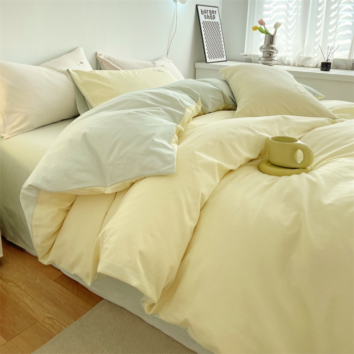 91家纺网 家纺一手货源 找家纺 798家纺 2022新款纯色全棉水洗棉单品被套 米白+豆绿