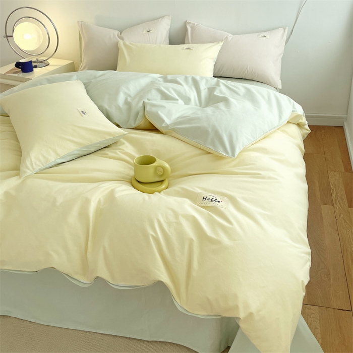 91家纺网 家纺一手货源 找家纺 798家纺 2022新款纯色全棉水洗棉单品被套 米白+豆绿