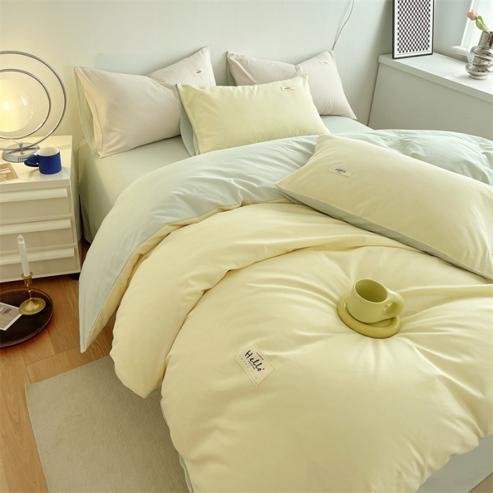 91家纺网 家纺一手货源 找家纺 798家纺 2022新款纯色全棉水洗棉单品被套 米白+豆绿