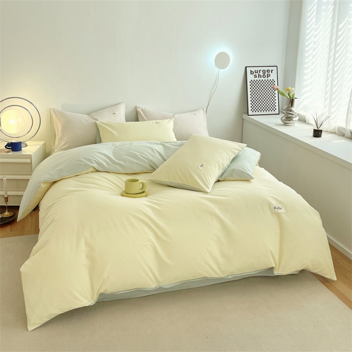 91家纺网 家纺一手货源 找家纺 798家纺 2022新款纯色全棉水洗棉单品被套 米黄+豆绿