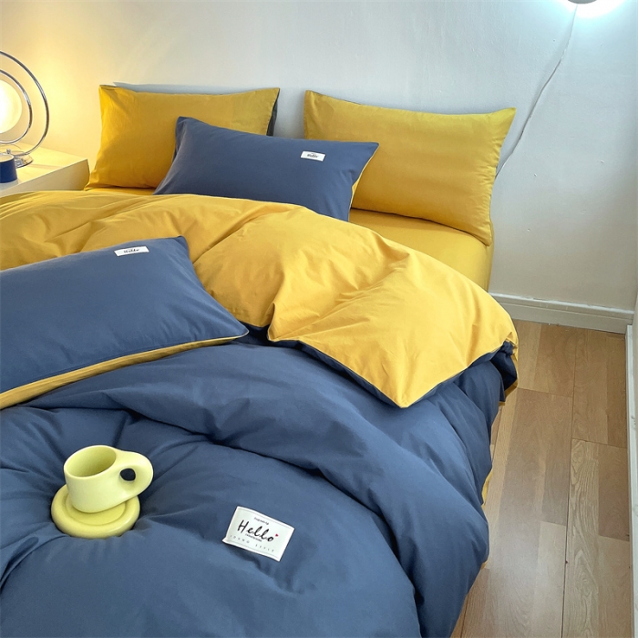 91家纺网 家纺一手货源 找家纺 798家纺 2022新款纯色全棉水洗棉单品被套 牛仔蓝+杏黄