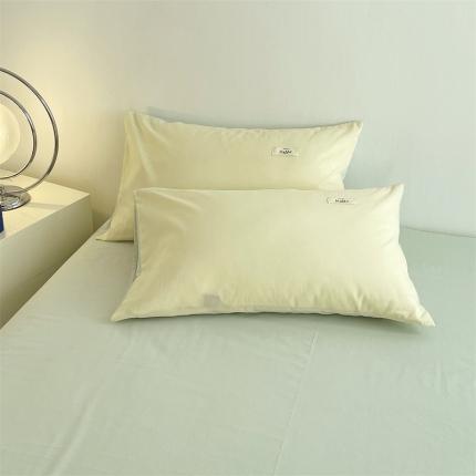 798家纺 2022新款纯色全棉水洗棉枕套一对 米黄+豆绿