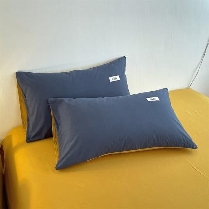 798家纺 2022新款纯色全棉水洗棉枕套一对 牛仔蓝+杏黄