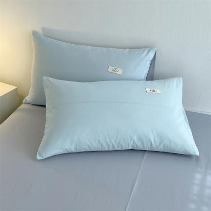 798家纺 2022新款纯色全棉水洗棉枕套一对 浅天蓝+浅灰