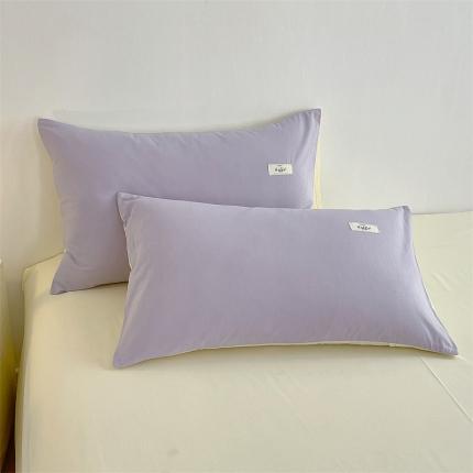 798家纺 2022新款纯色全棉水洗棉枕套一对 浅紫+米黄
