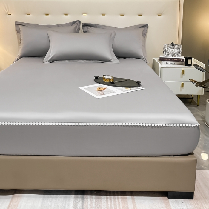 91家纺网 家纺一手货源 找家纺 A类50支贡缎全棉床笠单件防尘保护套全包纯棉床罩 梵克-典雅灰