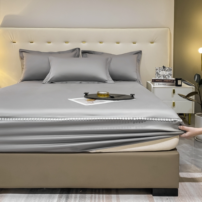 91家纺网 家纺一手货源 找家纺 A类50支贡缎全棉床笠单件防尘保护套全包纯棉床罩 梵克-典雅灰