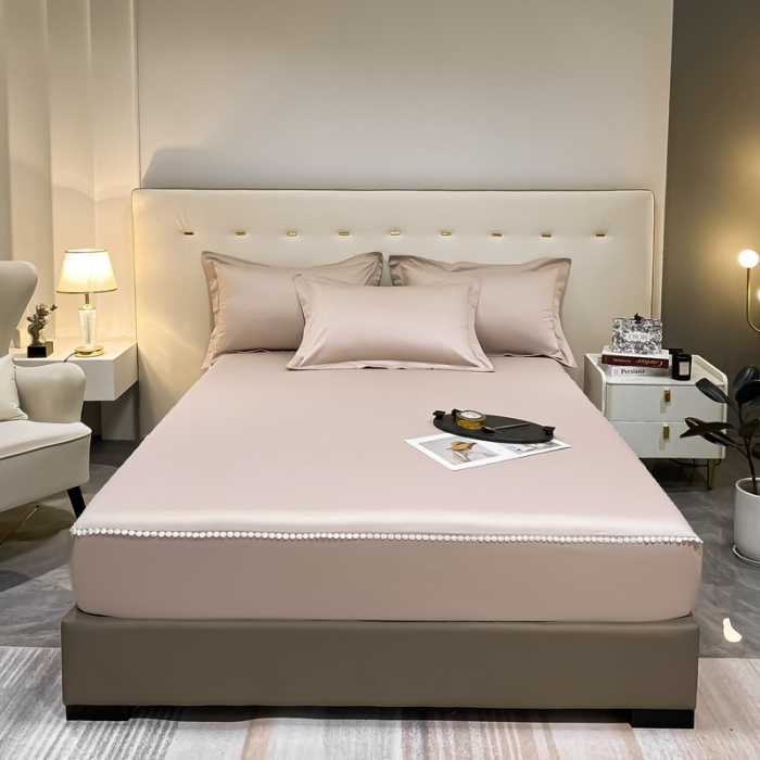 91家纺网 家纺一手货源 找家纺 A类50支贡缎全棉床笠单件防尘保护套全包纯棉床罩 梵克-粉末白