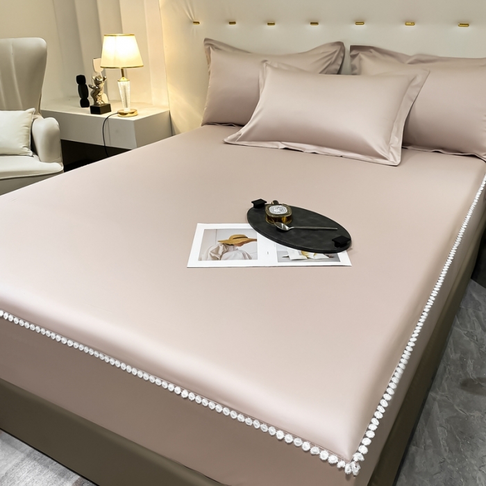 91家纺网 家纺一手货源 找家纺 A类50支贡缎全棉床笠单件防尘保护套全包纯棉床罩 梵克-粉末白