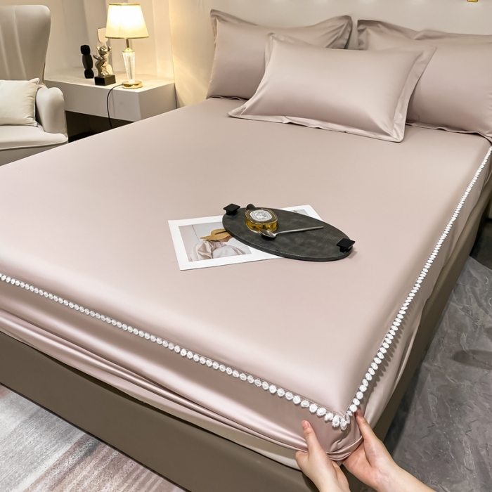 91家纺网 家纺一手货源 找家纺 A类50支贡缎全棉床笠单件防尘保护套全包纯棉床罩 梵克-粉末白