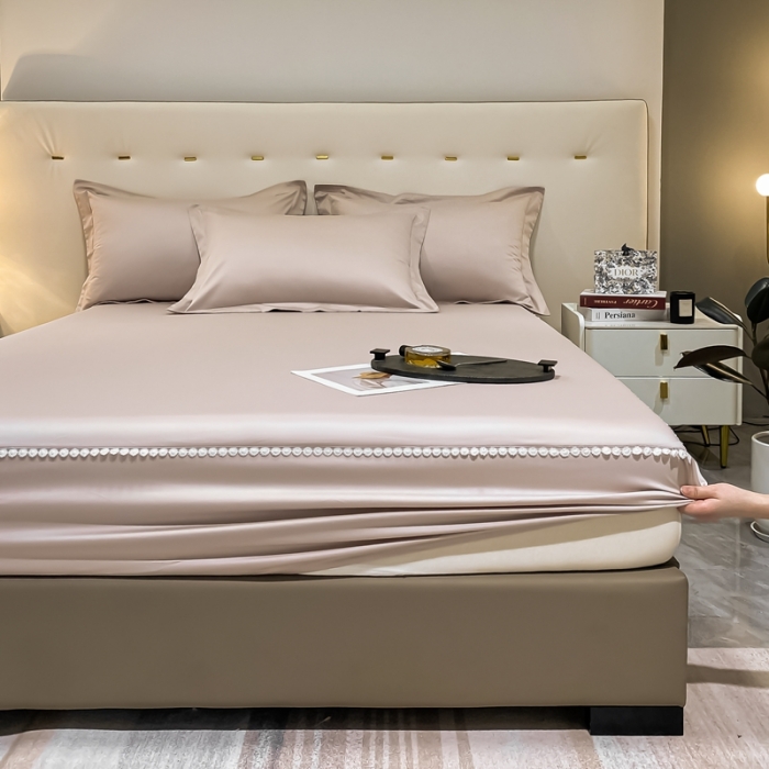 91家纺网 家纺一手货源 找家纺 A类50支贡缎全棉床笠单件防尘保护套全包纯棉床罩 梵克-粉末白