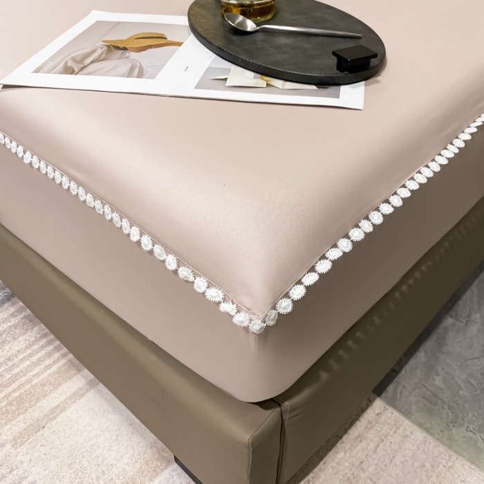 91家纺网 家纺一手货源 找家纺 A类50支贡缎全棉床笠单件防尘保护套全包纯棉床罩 梵克-粉末白