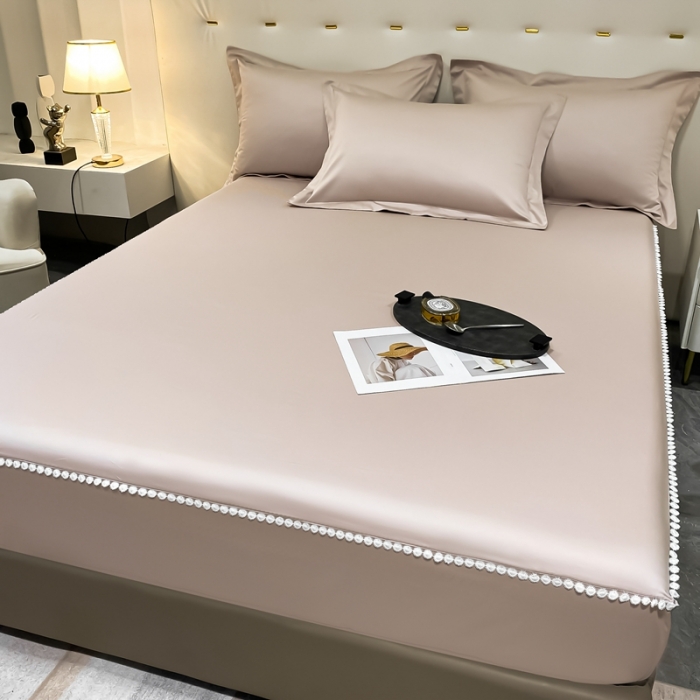 91家纺网 家纺一手货源 找家纺 A类50支贡缎全棉床笠单件防尘保护套全包纯棉床罩 梵克-粉末白