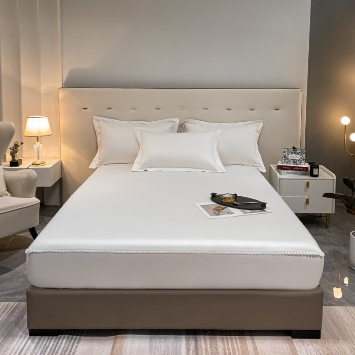 91家纺网 家纺一手货源 找家纺 A类50支贡缎全棉床笠单件防尘保护套全包纯棉床罩 梵克-雪月白