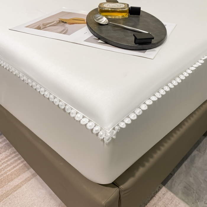 91家纺网 家纺一手货源 找家纺 A类50支贡缎全棉床笠单件防尘保护套全包纯棉床罩 梵克-雪月白